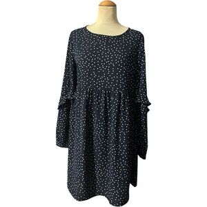 Gilli Polka Dot Ruffle Longsleeve Dress Navy White Size Medium